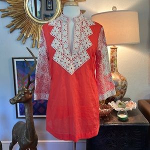 Tory Burch size 12 coral embroidered tunic